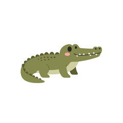 Fototapeta premium Cute Cartoon Crocodile in Profile View.