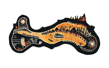 A stylized cultural map of Torres Strait Islands in Indigenous art style Isolated on white Background