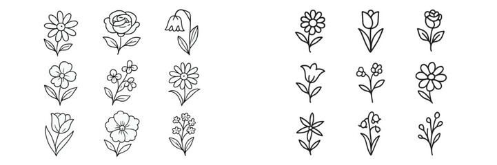 Collection of floral line art designs featuring various flowers, perfect for craft projects and creative inspiration