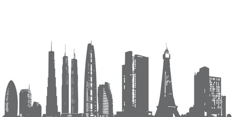 Elegant high-rise office buildings in silhouette with twinkling lights, transparent background. Ideal for corporate presentations, landing pages, business apps, or architectural visuals highlighting m