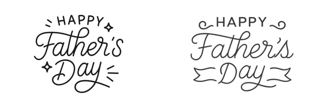 Festive designs celebrating Father's Day featuring elegant typography and playful elements on a white background