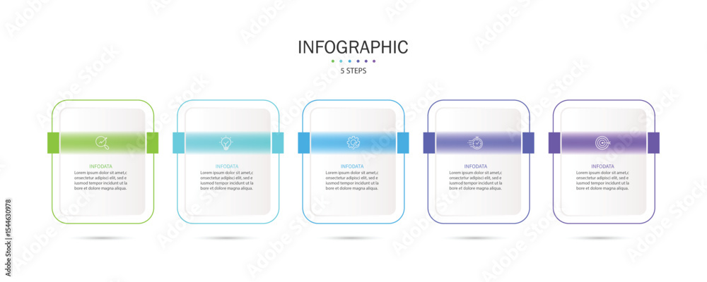 Poster Infographic labels with icons and 5 options or steps. Suitable for process diagrams, presentations, workflow layouts, banners, flow charts, and infographics.