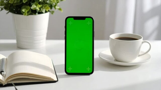 Smartphone mockup on white table