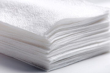 a stack of folded white facial tissues with a smooth texture