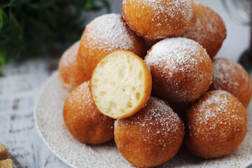 Quarkbelllchen, traditional German dessert made of cotton cheese and dough	
