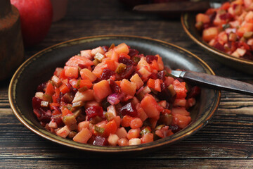 A bowl with traditional Rosolli salad, Finnish cuisine