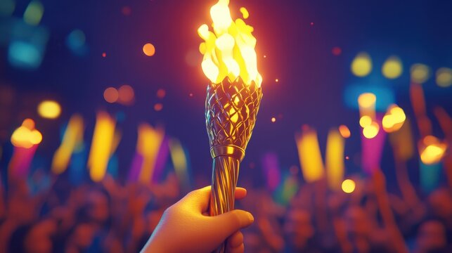 A vibrant digital art illustration of a stylized hand reaching out from a crowd, offering a glowing torch to another hand, with subtle light radiating from the torch, symbolizing the invitation to
