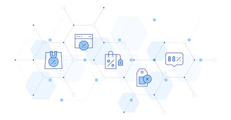 Sales Banner Vector Illustration with Icon Style in Between. Line Duotone icon. Containing. shoppingbag, web, nosales, percent