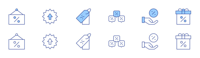 Sales icon set in two styles, Duotone and Thin Line style. Editable stroke. discount, sale, pricetag