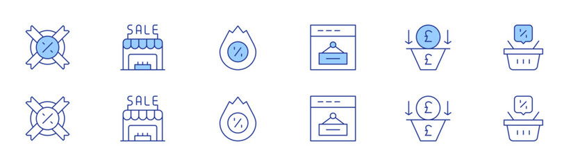 Sales icon set in two styles, Duotone and Thin Line style. Editable stroke. sale, shop, salespipeline, hotsale, shoppingbasket