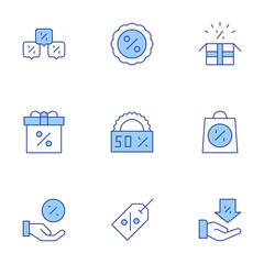 Sales icons set. Line Duotone style, editable stroke. discount, sale, gift, sales