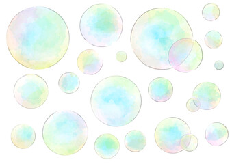 シャボン玉　イラスト　手描き　水彩風