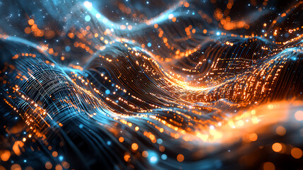 A computer generated image of a wave with orange and blue colors