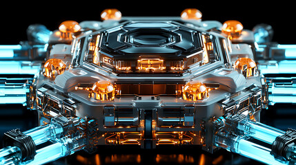 Fototapeta premium A futuristic looking object with a metallic surface and glowing lights