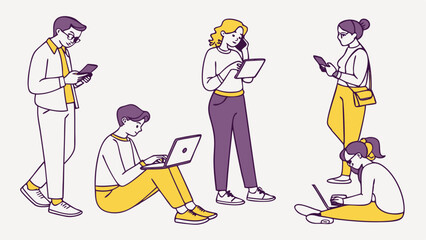 Cartoon illustration of a boy and girl playing sports with other children and family