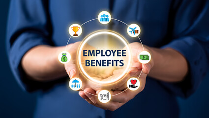 Employee Benefits Concept Hands Holding Icons healthcare