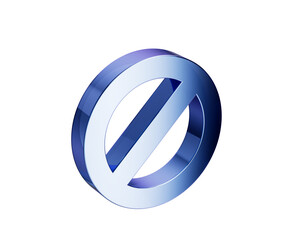 A sleek metallic blue prohibition icon with a diagonal bar, symbolizing restriction. 3d illustration