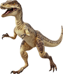 Fototapeta premium A small, ferocious-looking dinosaur against a black backdrop.