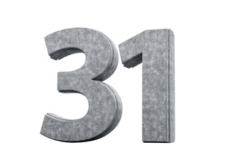 Concrete Number Thirty One 31 Digit Made Of Grey Concrete Stone White 3d Illustration