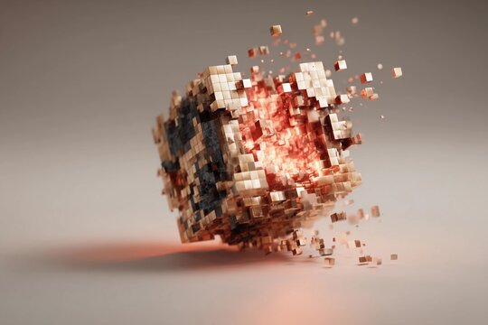 Pixelated Object Shatters in a Burst of Vibrant Energy During an Explosive Moment Generative AI