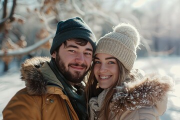 Detailed Color Image of Medium Shot Happy Couple Winter Time