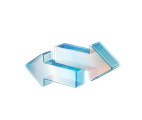 Transparent glass-like 3D bidirectional arrows symbolizing exchange and transfer. 3d illustration