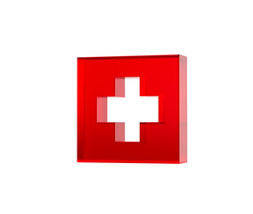 3D Red first aid icon with a white cross, symbolizing medical help and healthcare. 3d illustration