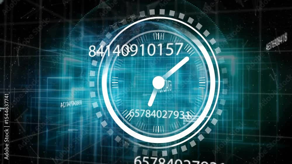 Poster on start bezel rotating and clock hands advancing with numeric codes scrolling to indicate time
