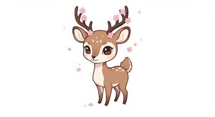 Fototapeta premium 可愛い鹿 桜満開 優しい光に包まれて. AI Generated