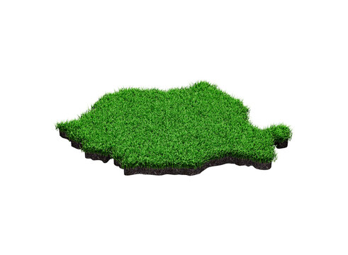 Romania Map soil land geology cross section with green grass and Rock ground texture 3d illustration