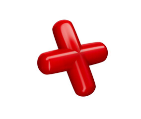 Obraz premium A glossy red plus sign with smooth edges, representing addition or a medical theme. 3D Illustration