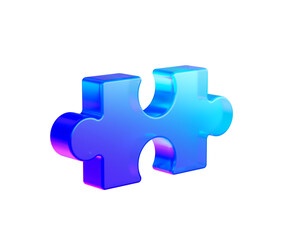 A glowing blue puzzle piece with smooth edges and a futuristic design. 3D illustration
