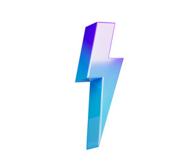 A striking 3D lightning bolt icon with a purple-blue gradient and electrifying look. 3d illustration
