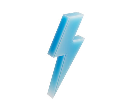 A glowing blue 3D lightning bolt icon with a sleek, modern and electrifying look. 3d illustration