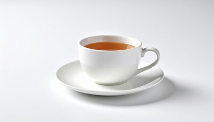 Obraz premium White Teacup and Saucer on White: Studio shot of a cup of hot tea, clean and minimal. Relaxing drink concept.