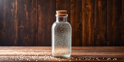 Sparkling Water Bottle on Wooden Table