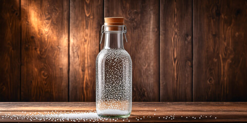 Sparkling Water in Glass Bottle on Wooden Table