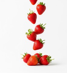 Bright Red Fresh Strawberries Piled on Clean White Surface – Organic Fruit for Healthy Eating
