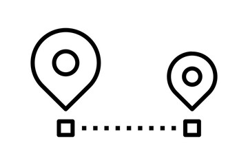 Distance location concept. Route line icon. Navigation Path Between Two Map Pins. Path to destination. Direction, road, instruction idea. Measure distance on map. GPS tracking. Vector illustration. 