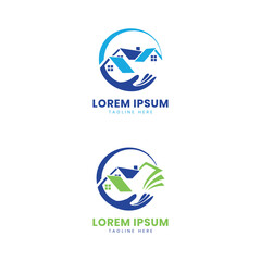 Home care logo design home loan house hand care giving concept