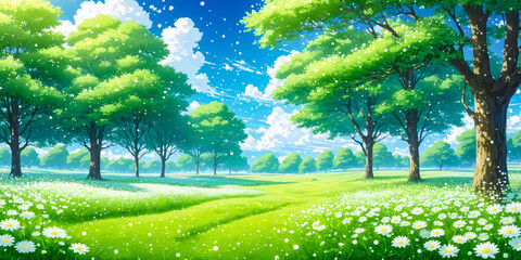 Serene Spring Meadow with Daisies