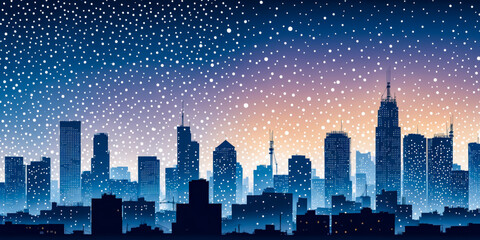 Snowy Cityscape at Dusk.