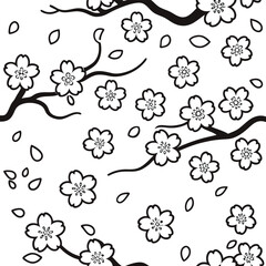 Black and white cherry blossom branch pattern