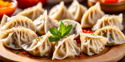 Delicious Steamed Dumplings with Fresh Herbs and Spices.