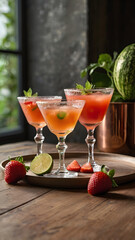 Three Icy Cocktails with Citrus Garnish