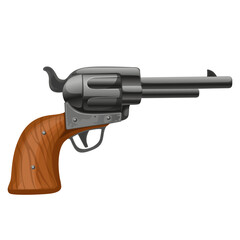 Revolver with wooden handle isolated on a white background