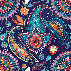 Vibrant paisley floral seamless pattern design
