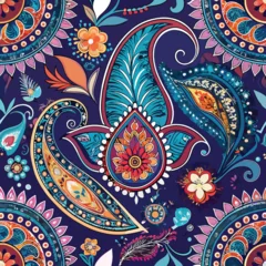 Fotobehang Stijlen patronen Vibrant paisley floral seamless pattern design  © SABER