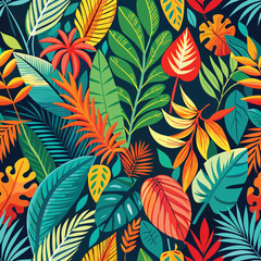 Vibrant tropical leaf and flower seamless pattern