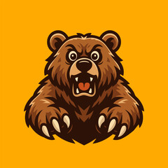 Cartoon outline flat vector Angry Grizzly bear mascot logo. cool sticker bear vector